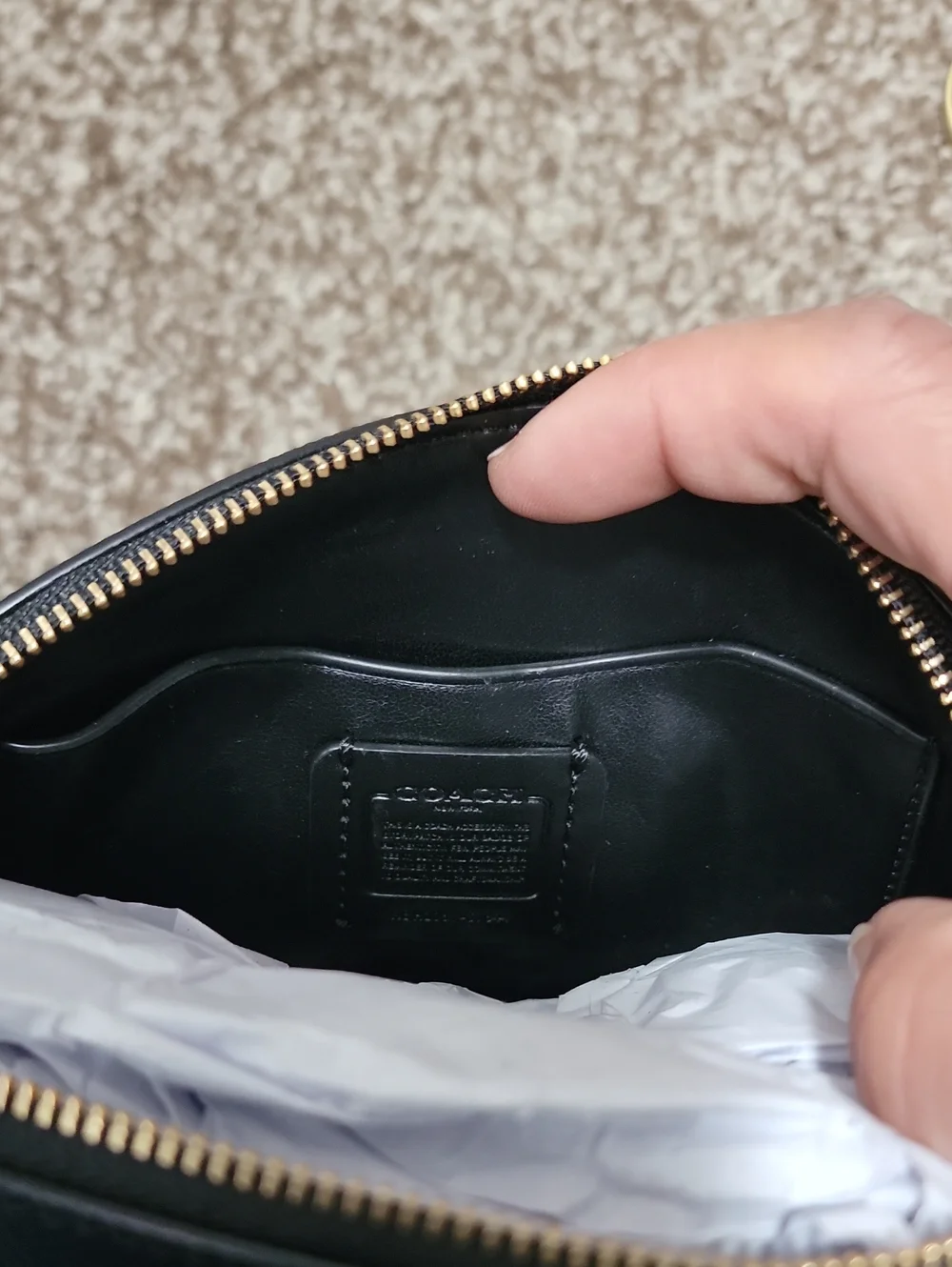 Coach Black Leather Cosmetic Case 17 with Gold Logo